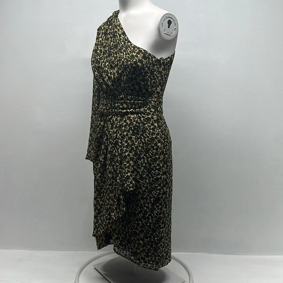 Iro Morello One Shoulder Dress Mini Silk Satin Cheetah Brown Black Print Size 4 - Picture 11 of 13